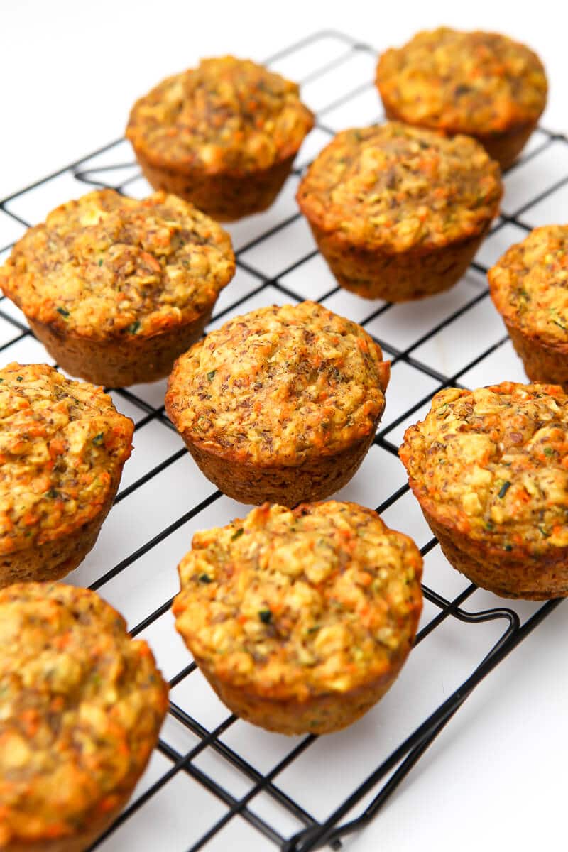 Vegan muffins with hidden veggies on a cooling rack.