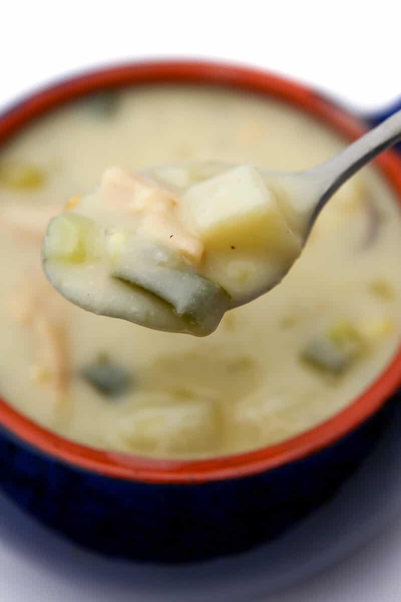 A spoonful of creamy vegan green chile stew.