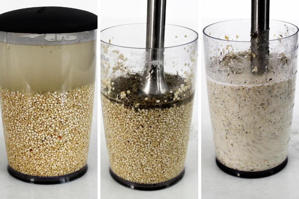 The process of soaking quinoa and blending it to make crackers.