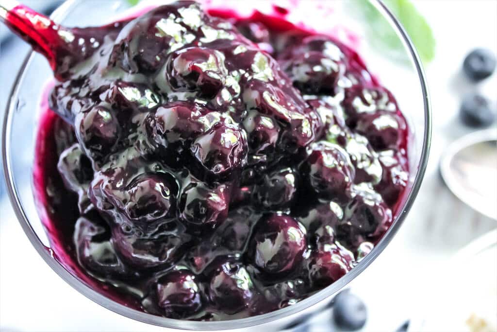 A bowl of blueberry compote.