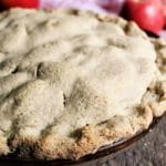 A close up of a pie made with a gluten free vegan pie crust recipe that has a top and bottom crust.