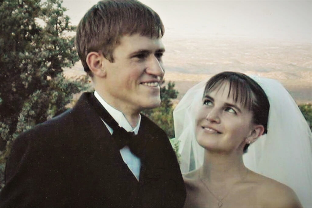 Monica and Brandon at their vegan wedding in Santa Fe New Mexico.