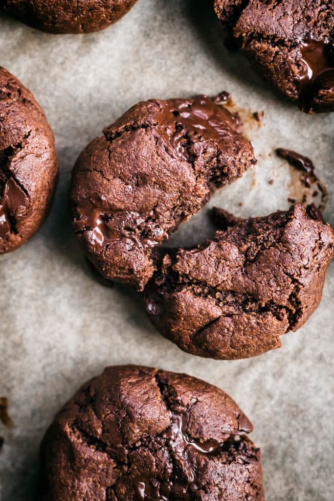 Chocolate chickpea flour cookies with chocolate chips.