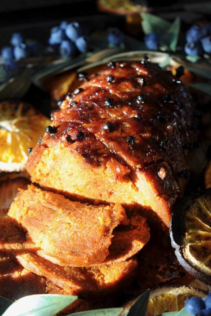 A vegan ham made with chickpea flour and wheat gluten.