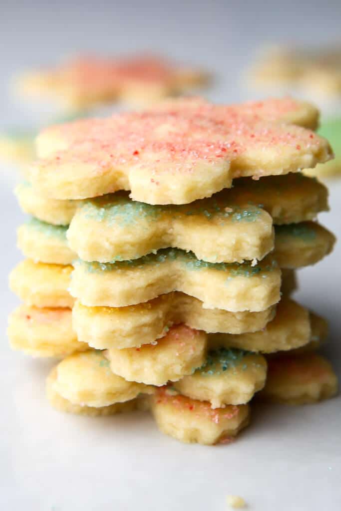 A stack of vegan shortbread cookies.