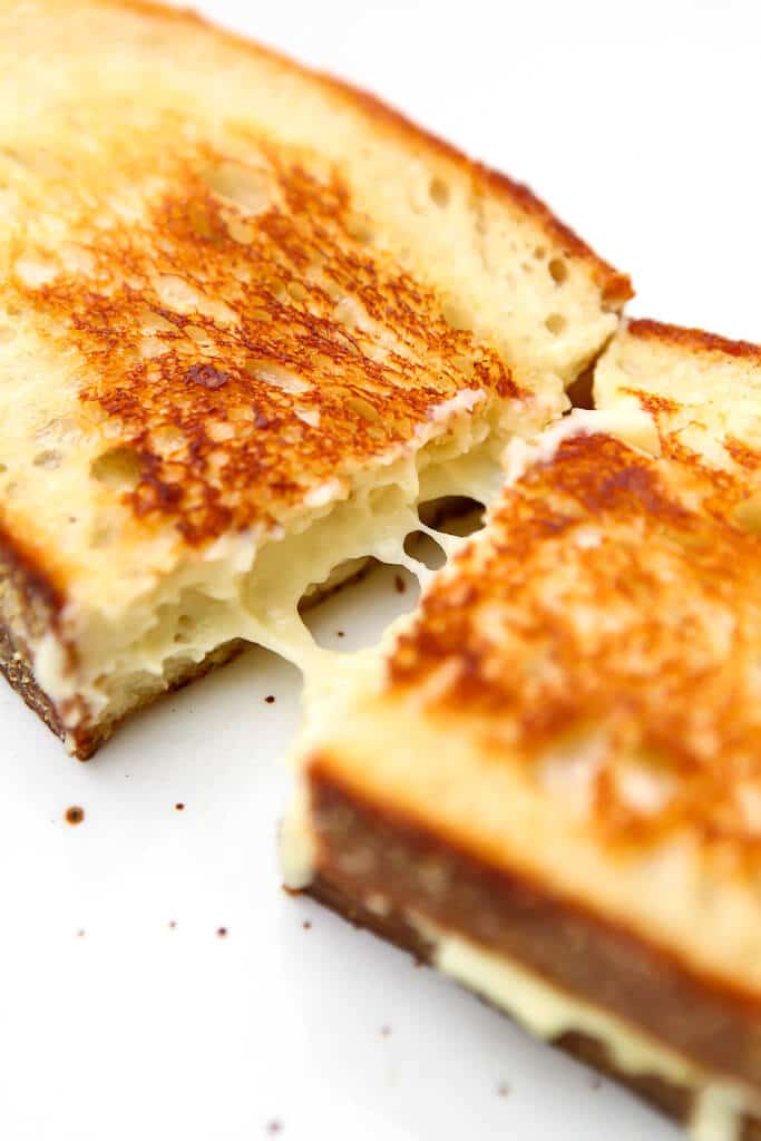 A vegan grilled cheese sandwich made with melty dairy-free mozzarella. 