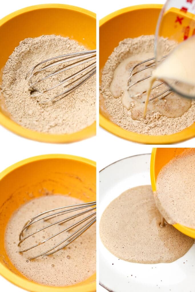 The process steps for making french toast with garbanzo bean flour.