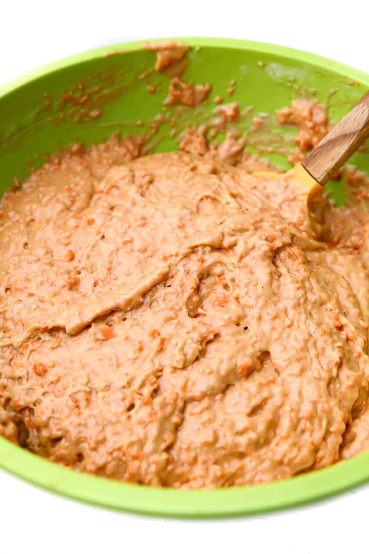 The vegan carrot cake batter ready to pour into the cake pans and bake.
