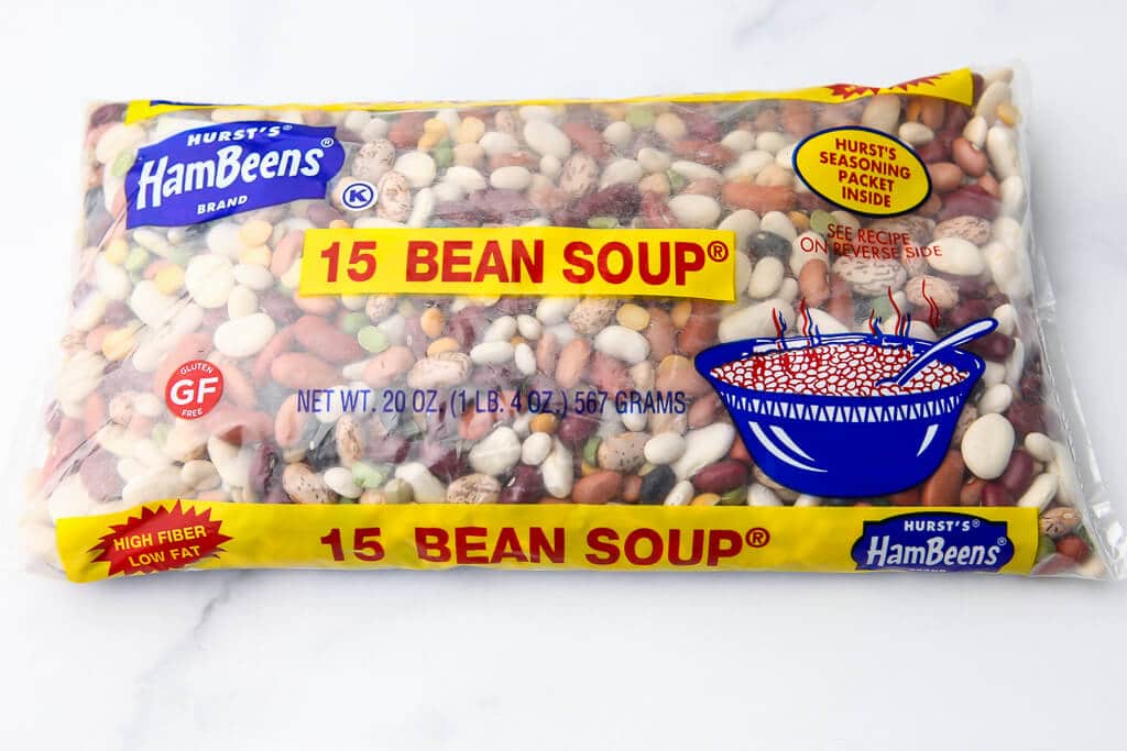 A bag of 15 bean soup dried beans.