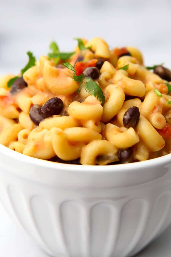 A bowl of spicy southwest vegan mac and cheese.