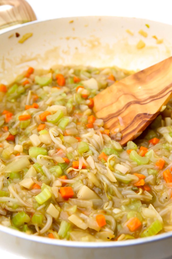 Vegetable chop suey in a large wok.
