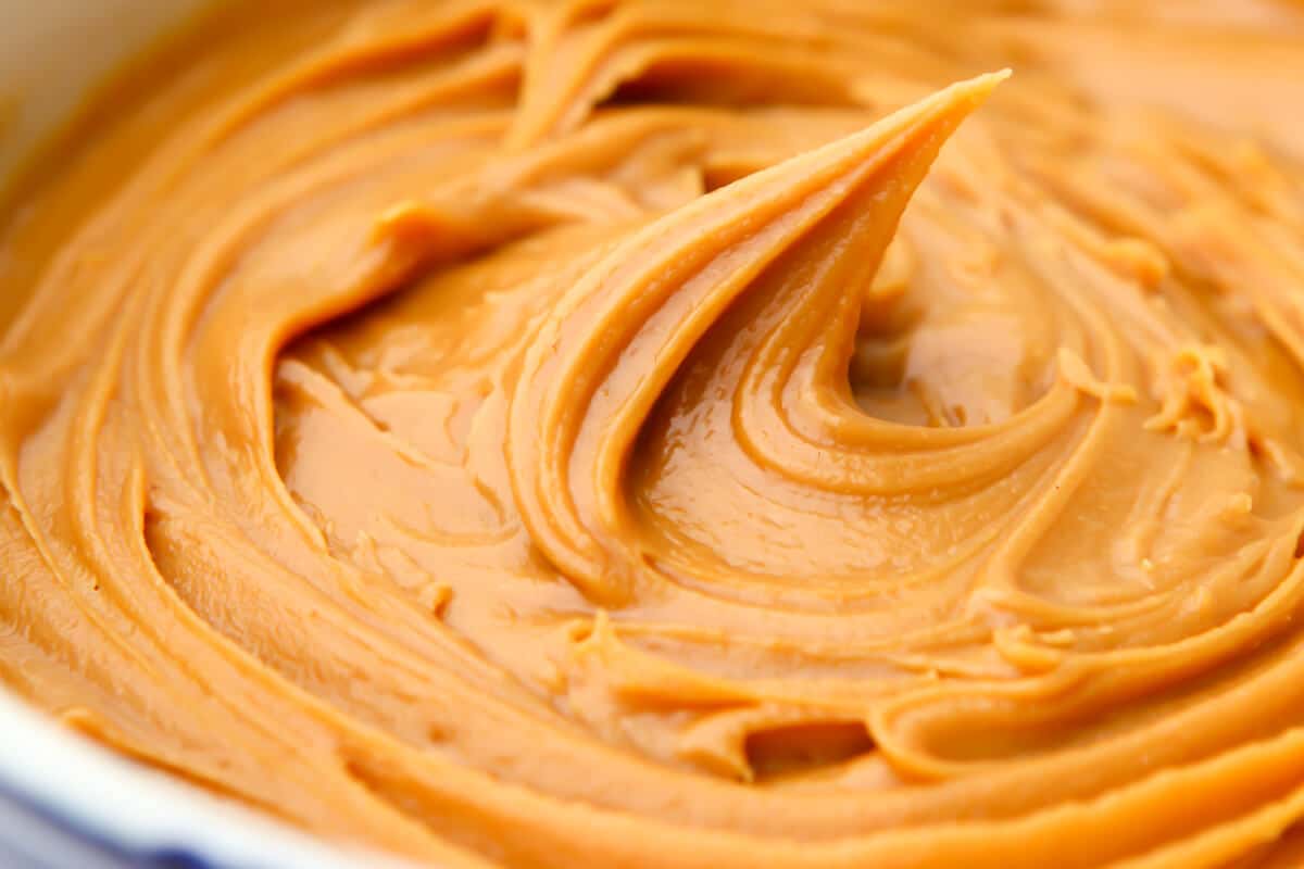 A close up of peanut butter caramel.