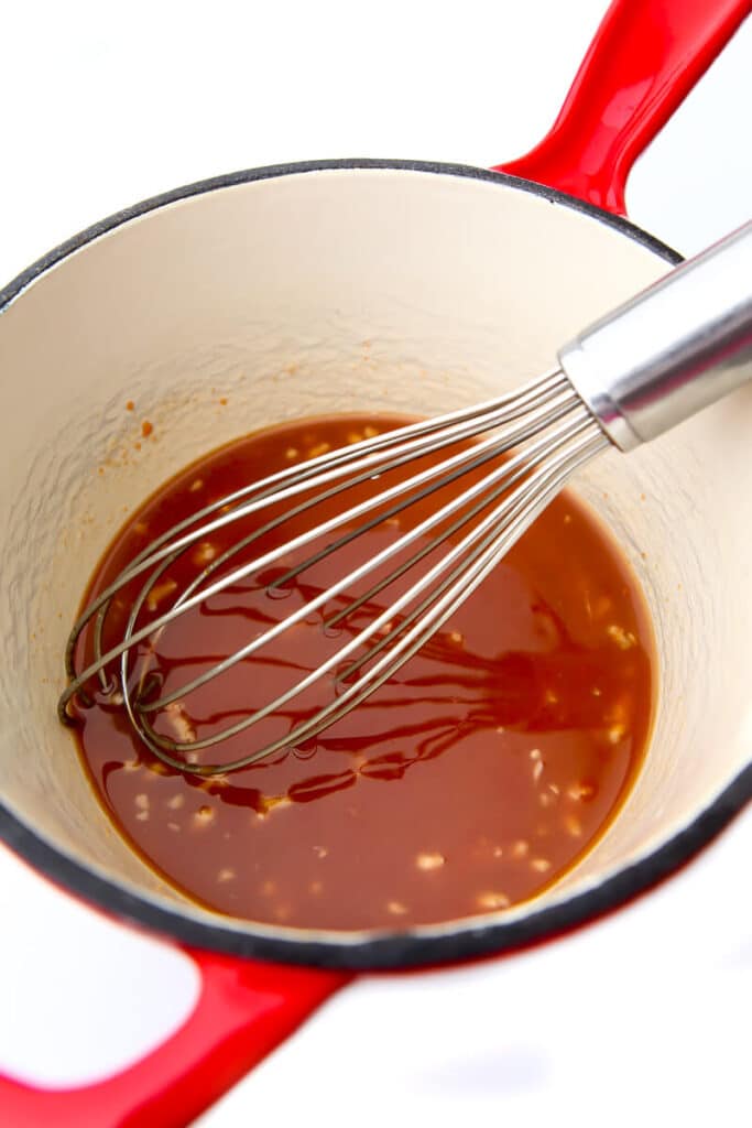 The ingredients for sweet and sour sauce mixed together before cooking.