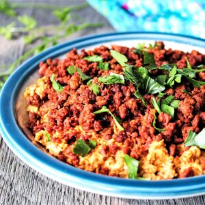 A plate full of soy chorizo dip.