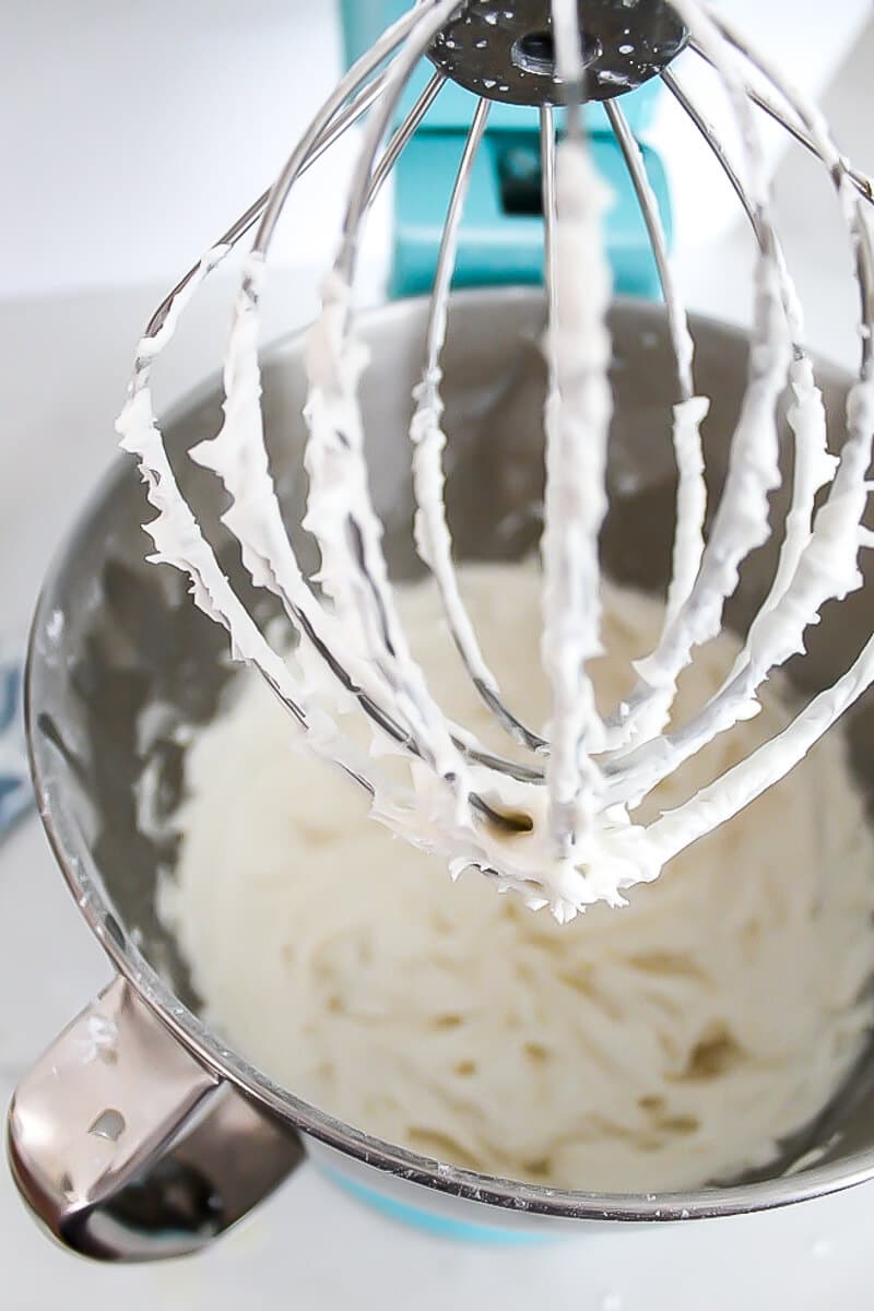 Mixing the vegan frosting in a stand mixer.