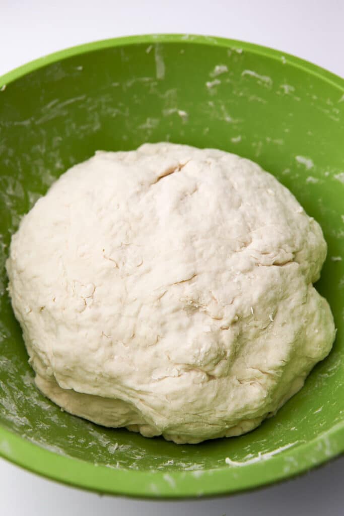 A ball of dough made with four and water.