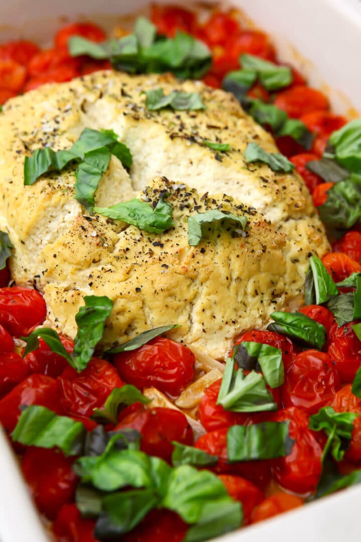 Vegan Baked Feta Pasta with Cherry Tomatoes The Hidden Veggies