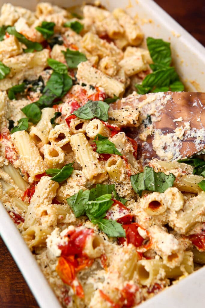Vegan Baked Feta Pasta with Cherry Tomatoes The Hidden Veggies