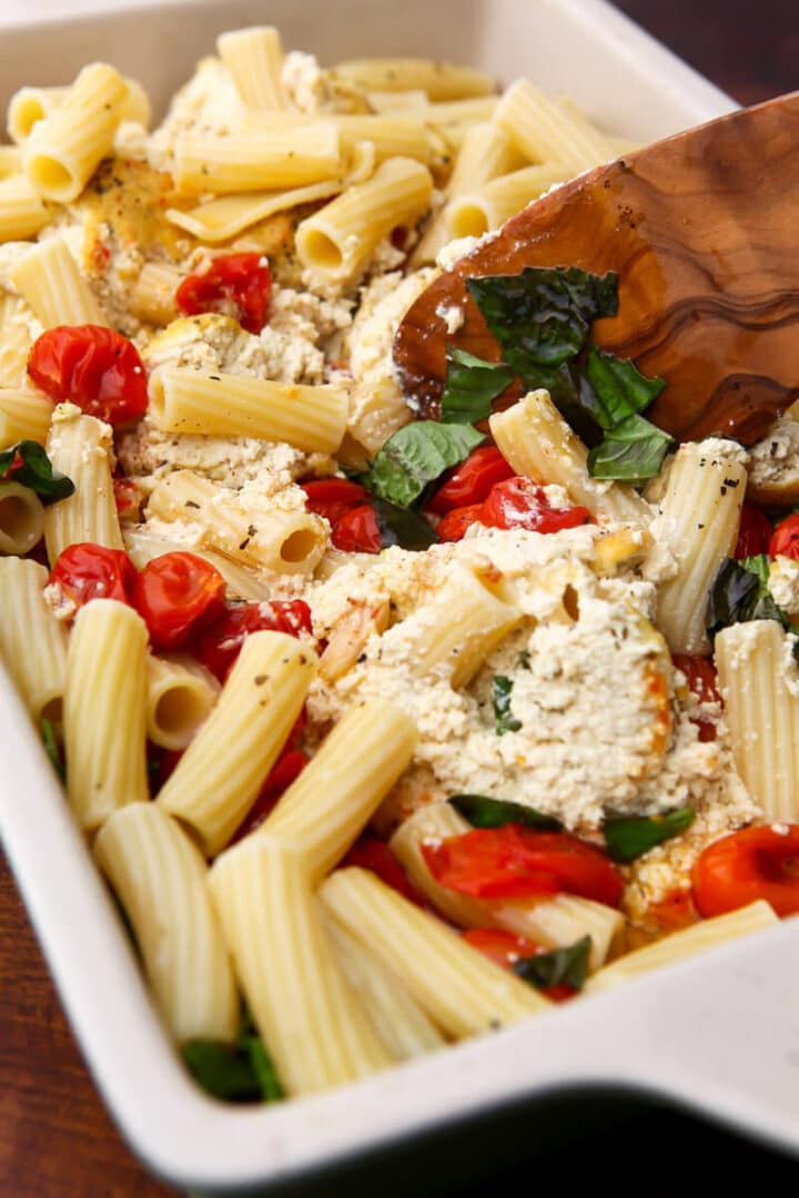 Vegan Baked Feta Pasta with Cherry Tomatoes The Hidden Veggies