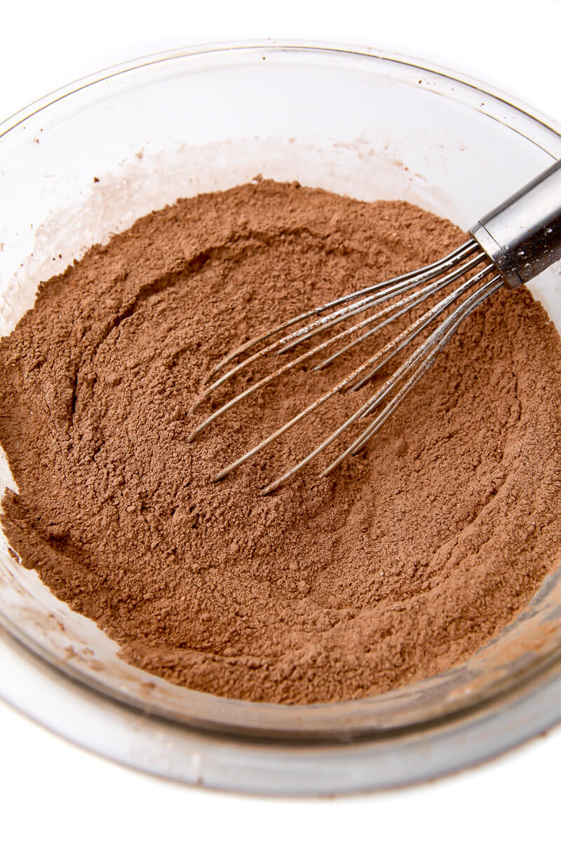 The dry ingredients to make brownies.