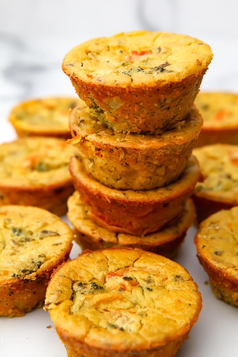 A stack of cooked mini chickpea frittatas