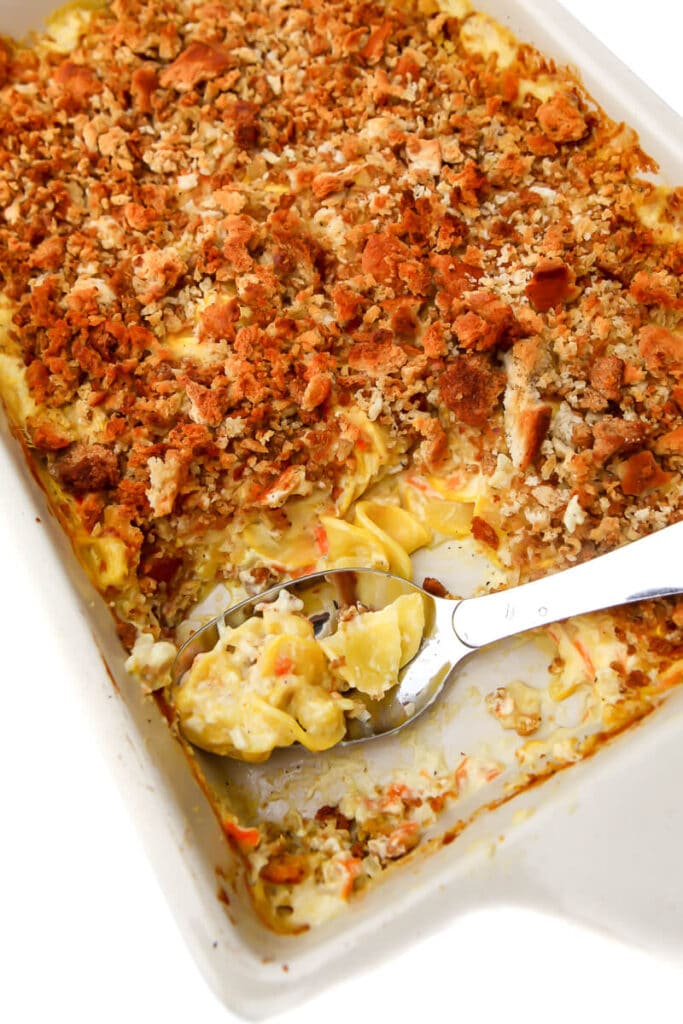 A top view of a dairy-free summer squash casserole.