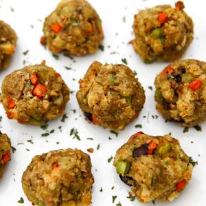 Vegan stuffing balls on a plate.