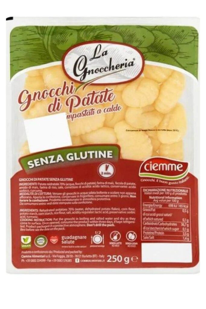A package of la gnoccheria gnocchi that is certified vegan.