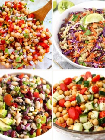 A collage of 4 vegan bean salad recipes.