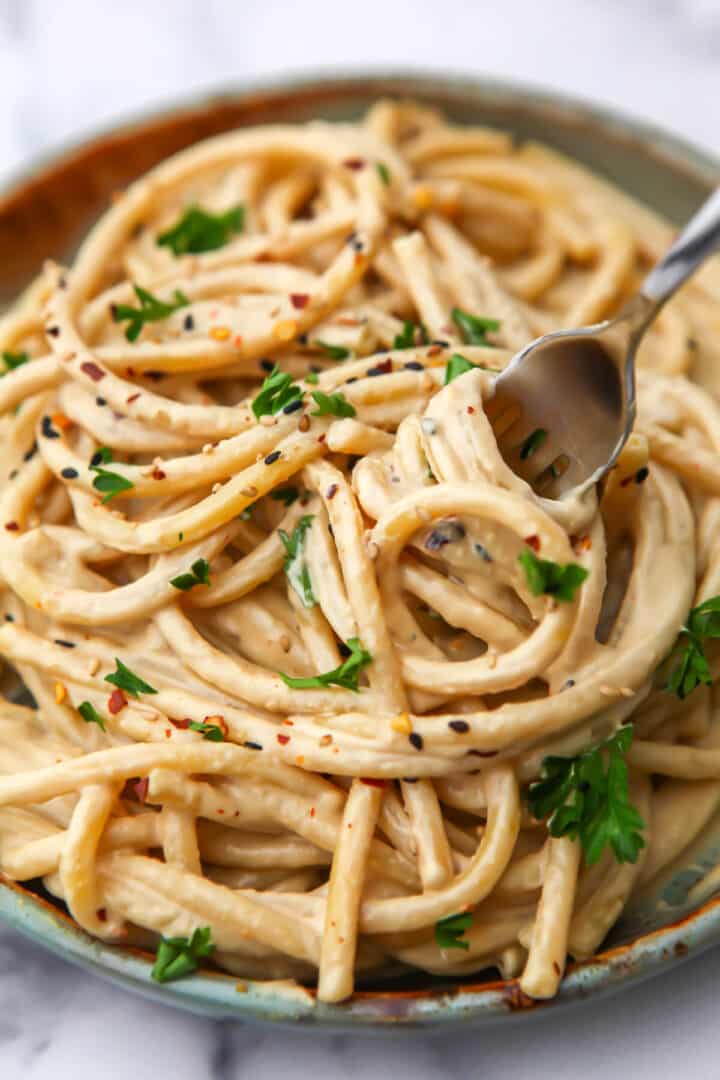Image showcasing Creamy Tahini Pasta (In 15 Minutes) - The Hidden Veggies