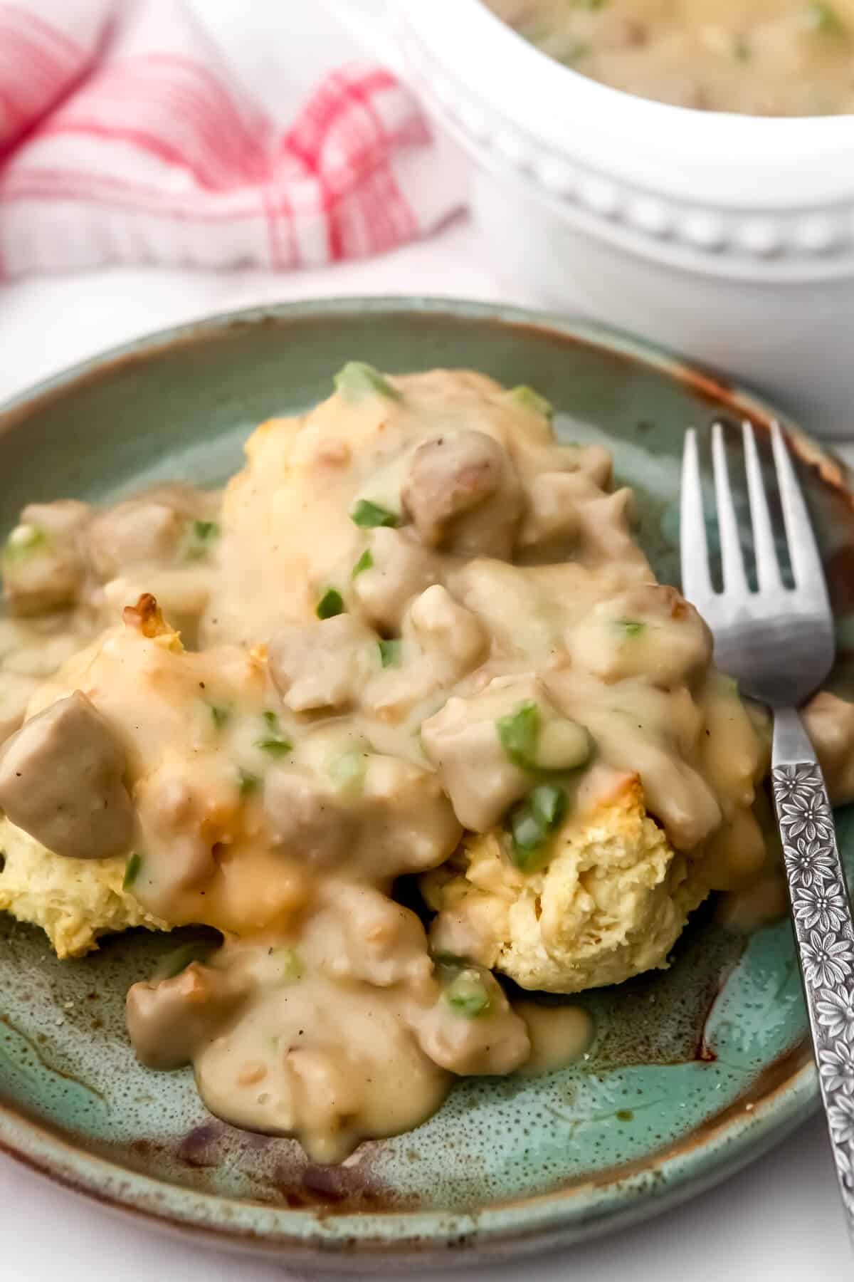 Vegan biscuits and gravy with extra gravy on the side.