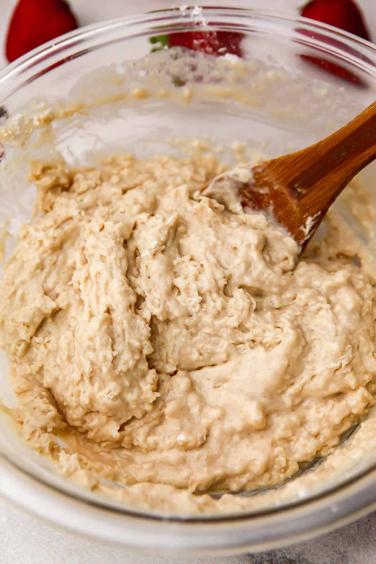 Strawberry muffin batter mixed.