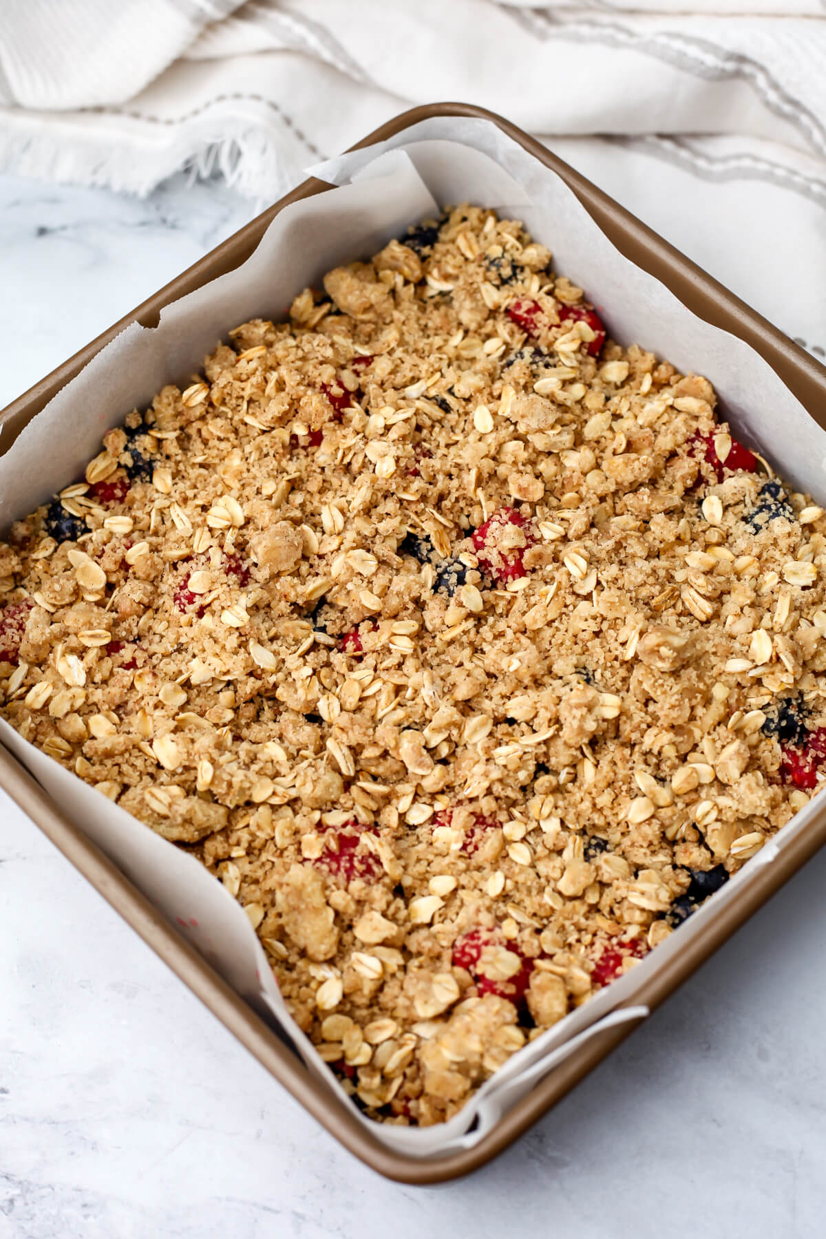 The crumble topping added the the berry crumble bars.