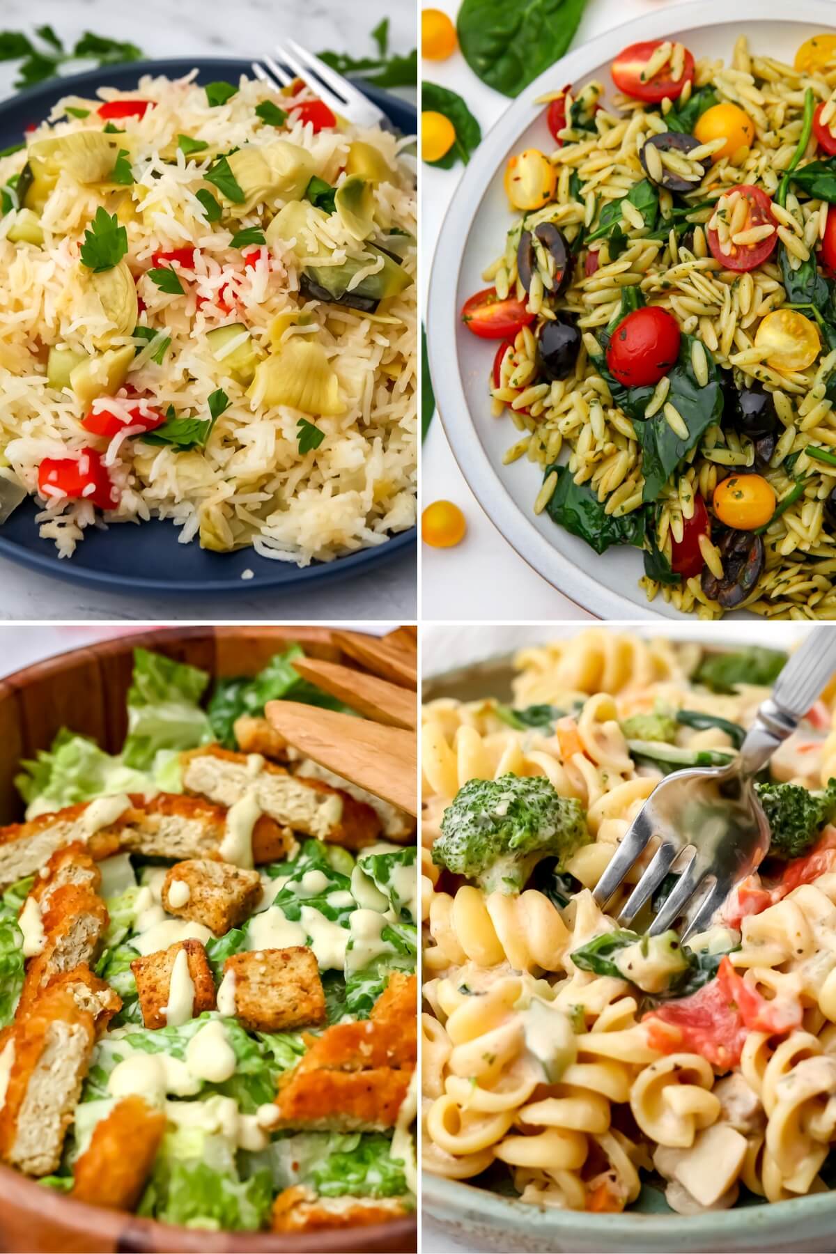 A collage of 4 easy vegan meals to make in the summer.