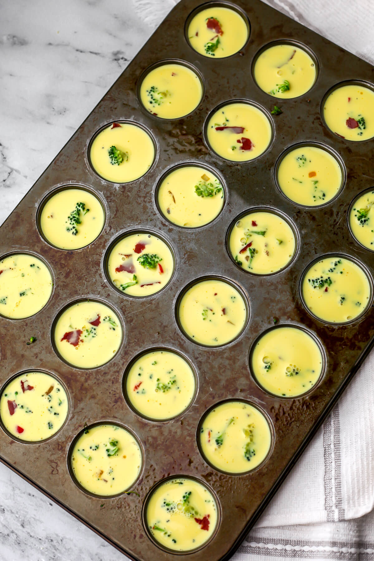 Vegan egg bites before being baked.