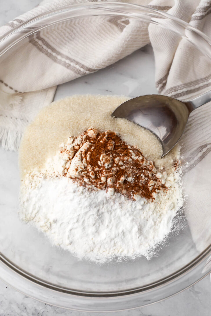 Dry ingredients to make vegan donut holes.