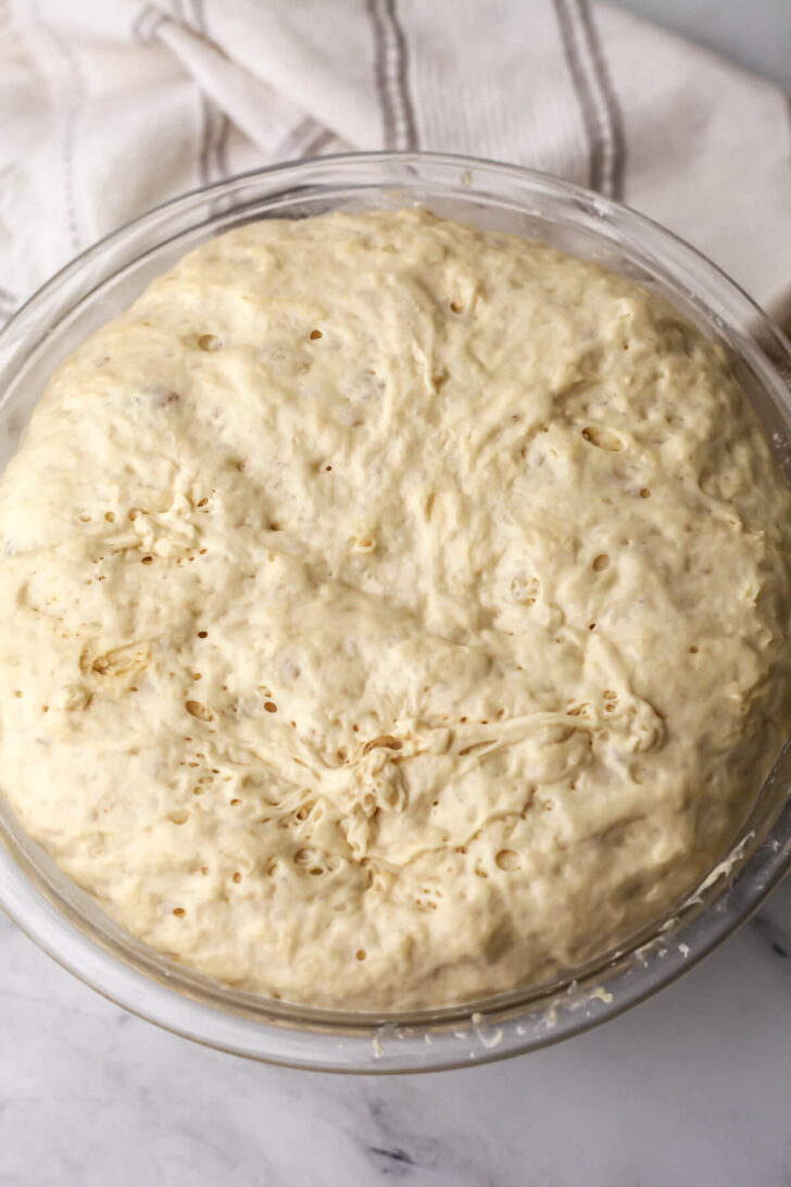 Baguette dough that has doubled in size.