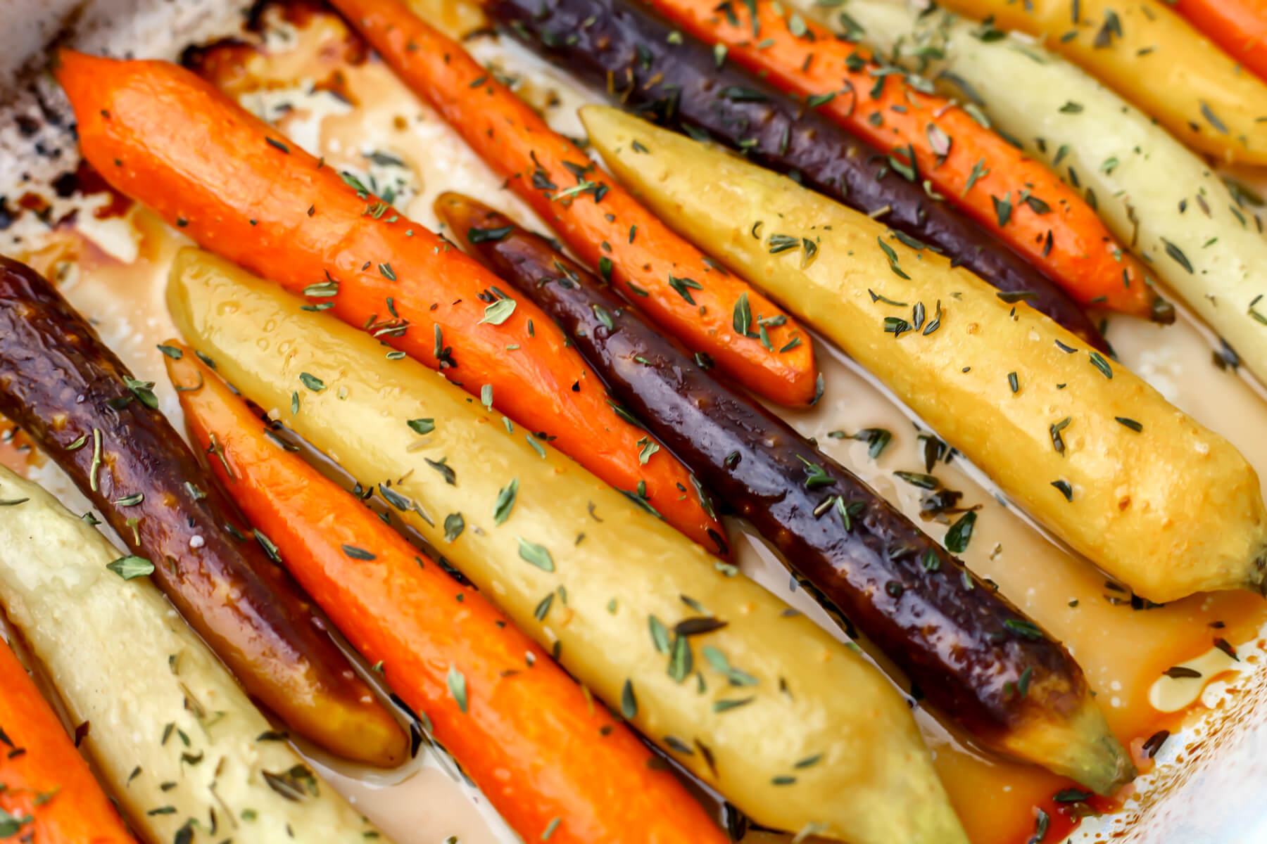 Roasted rainbow carrots with an agave glaze.