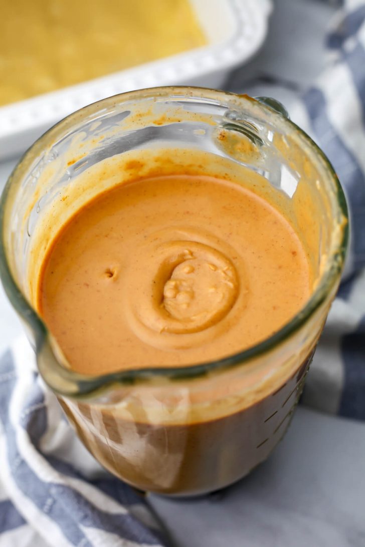 Vegan pumpkin pie filling mixed in a blender.