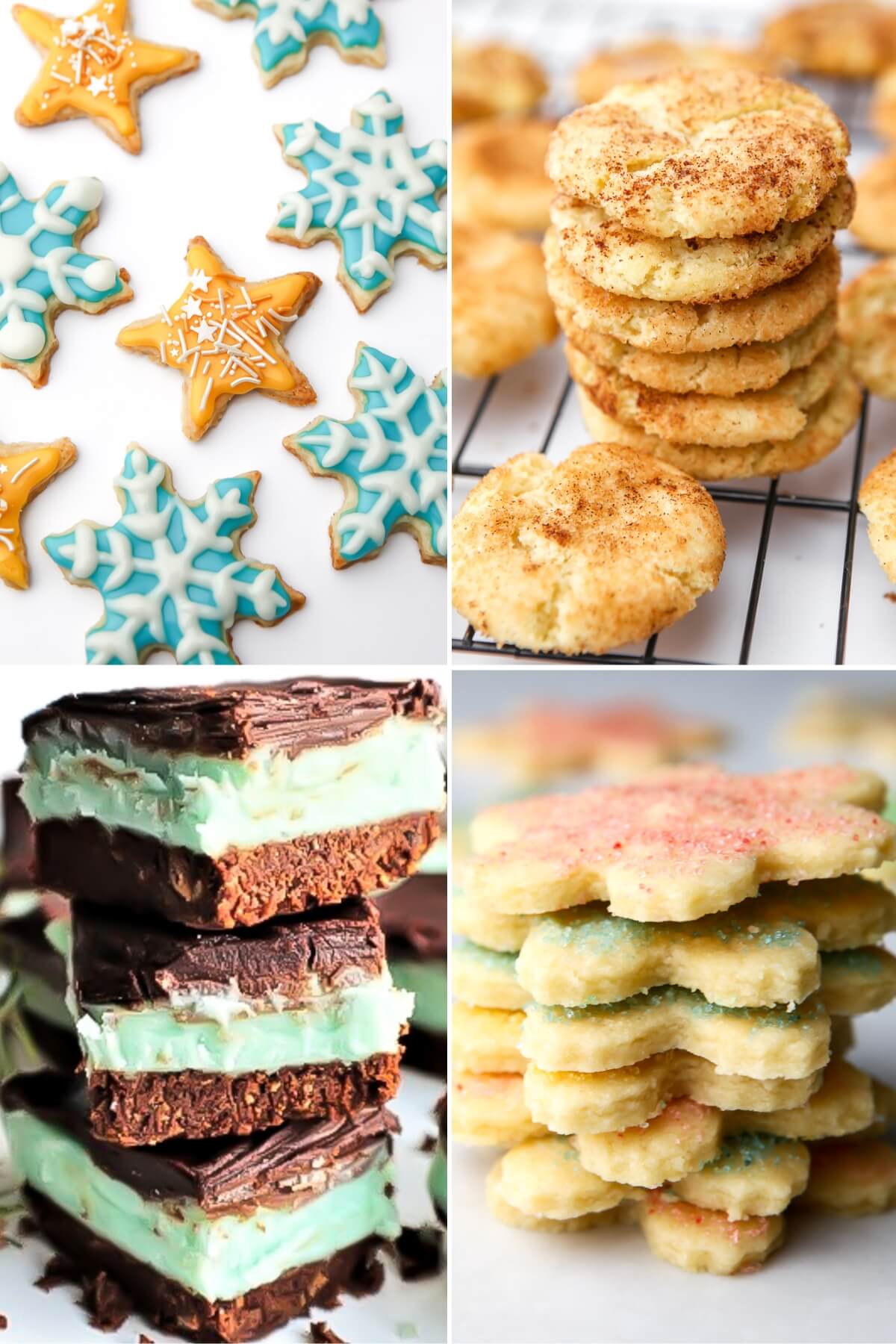 A collage of 4 images of popular vegan Christmas cookies.