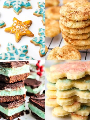 A collage of 4 images of popular vegan Christmas cookies.