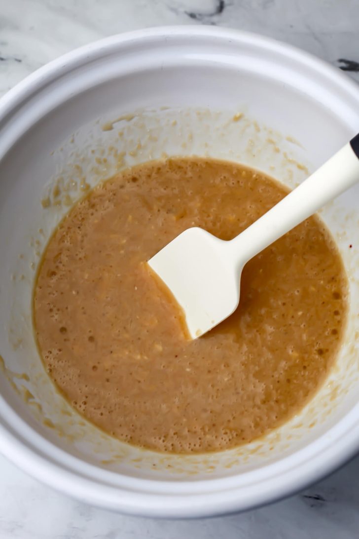 All the wet ingredients mixed together to make vegan oat muffins.