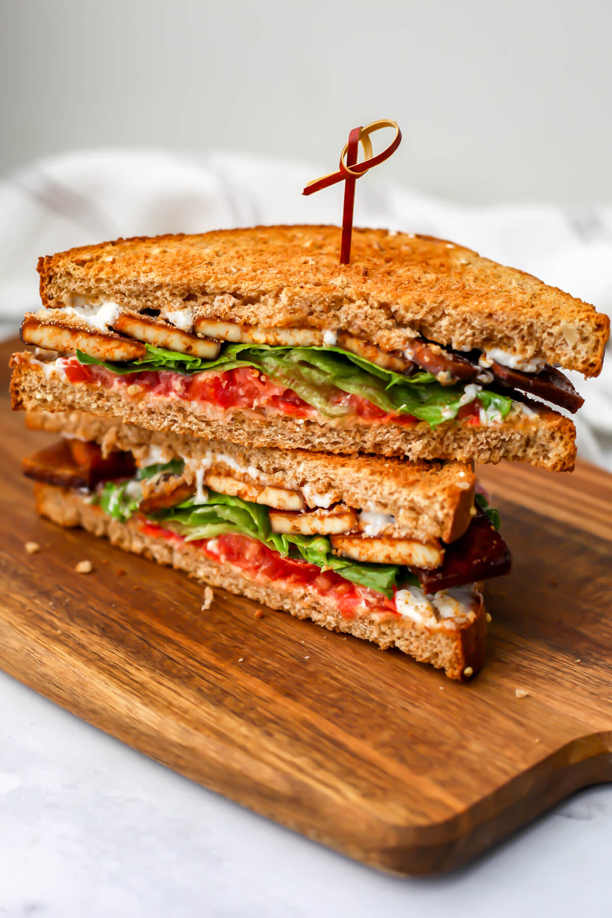 A vegan BLT made with smoky tofu bacon.