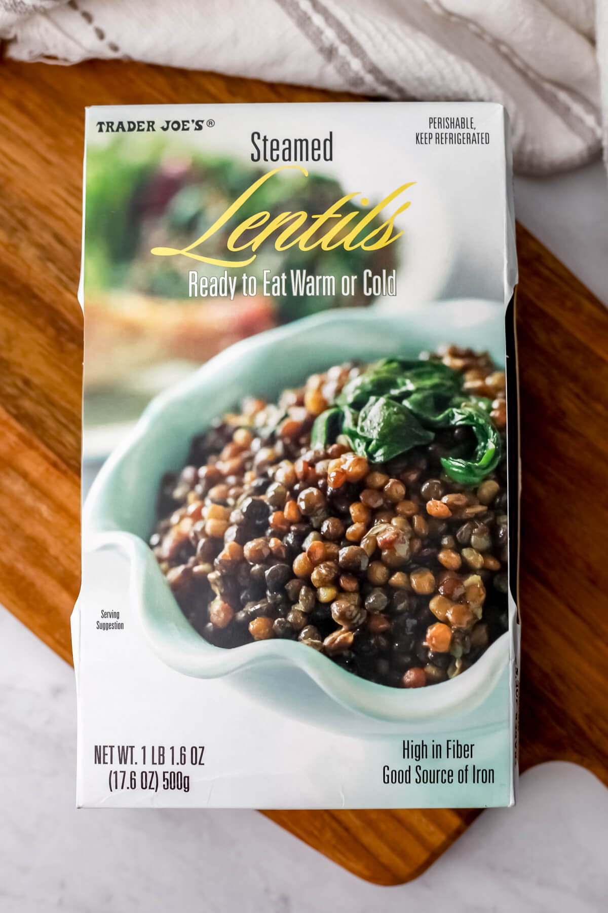A box of precooked lentils from Trader Joe's.